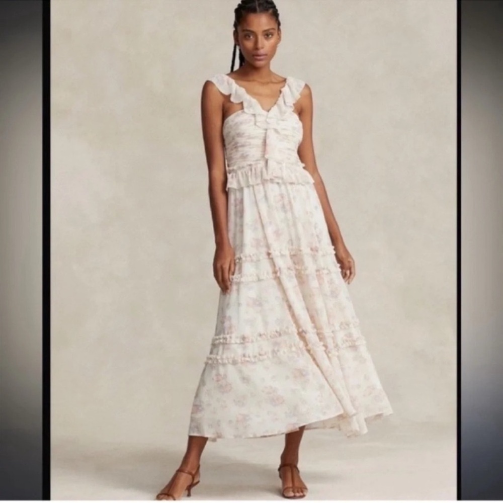 Polo Ralph Lauren Ruffle Detail MIDI Dress Size 14 NWT